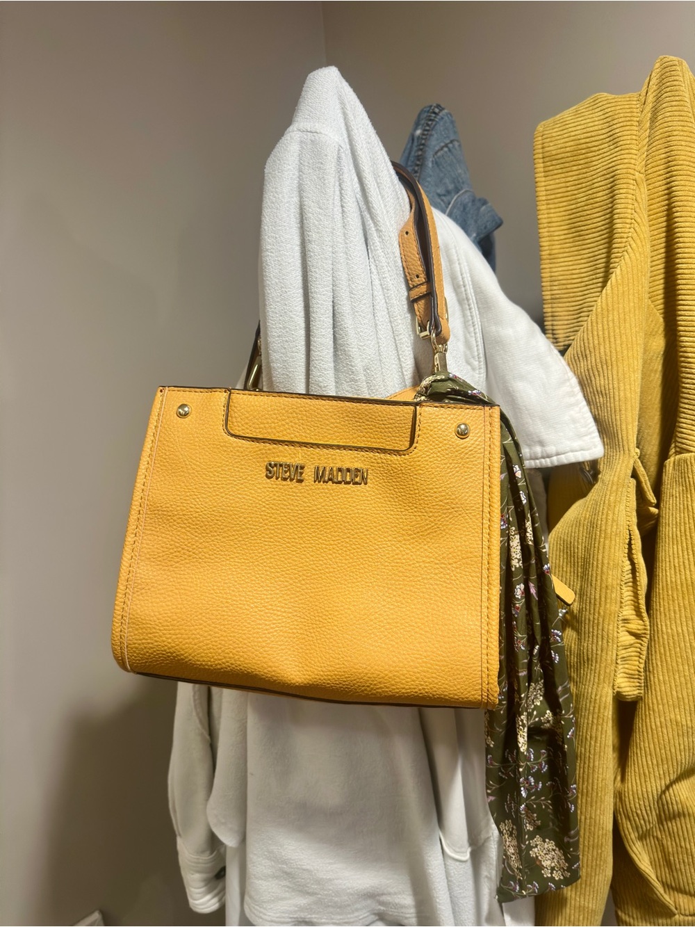 Steve Madden Yellow Pebbled Leather Shoulder Tote